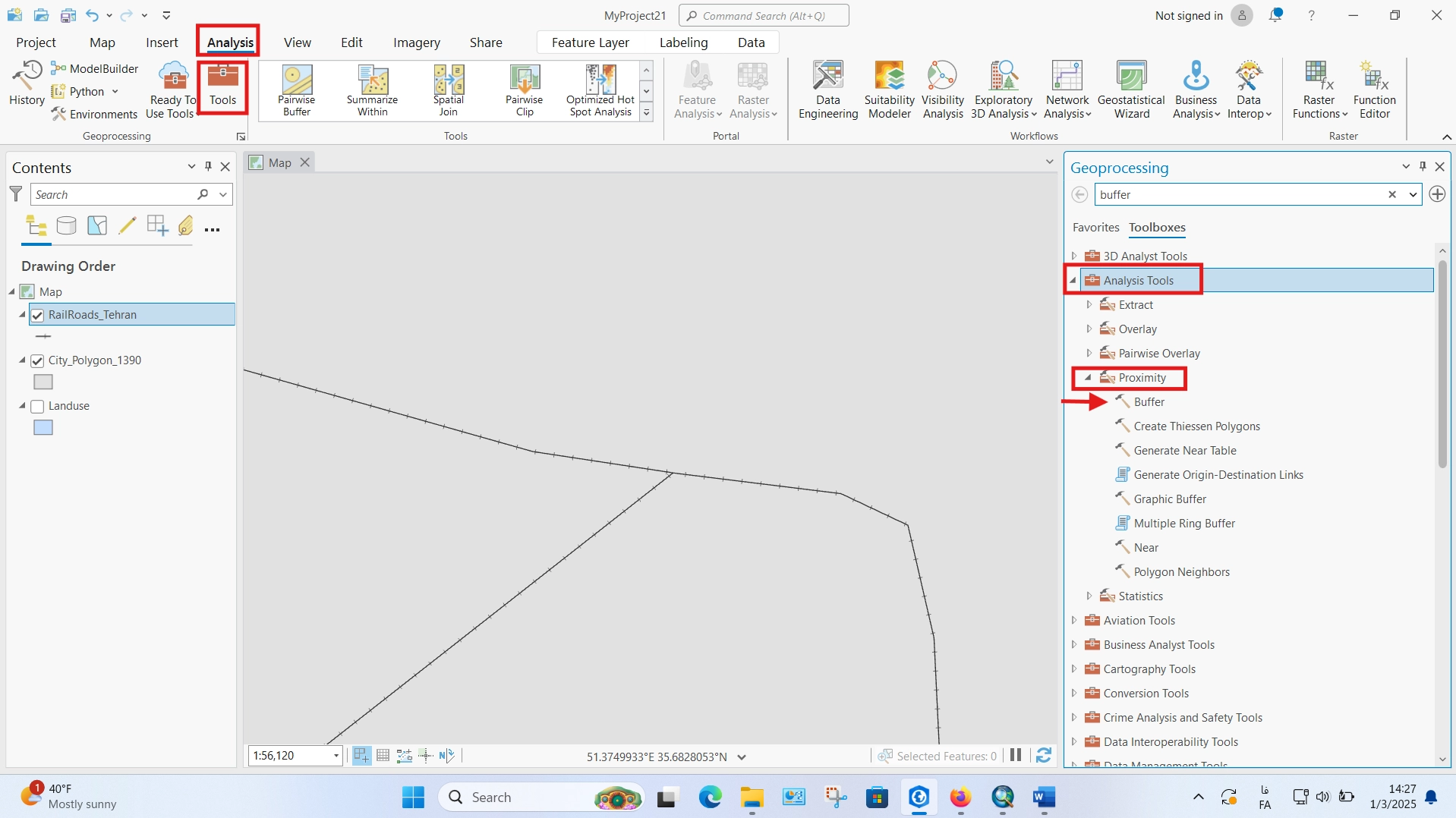 آموزش کامل ابزار buffer در ArcGIS Pro گروه شهرسازی و معماری فیدار