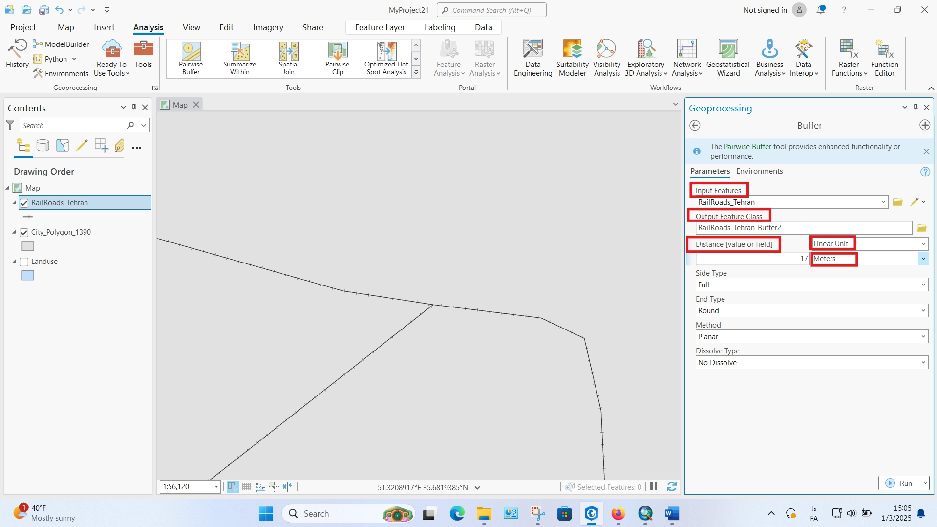 آموزش کامل ابزار buffer در ArcGIS Pro گروه شهرسازی و معماری فیدار