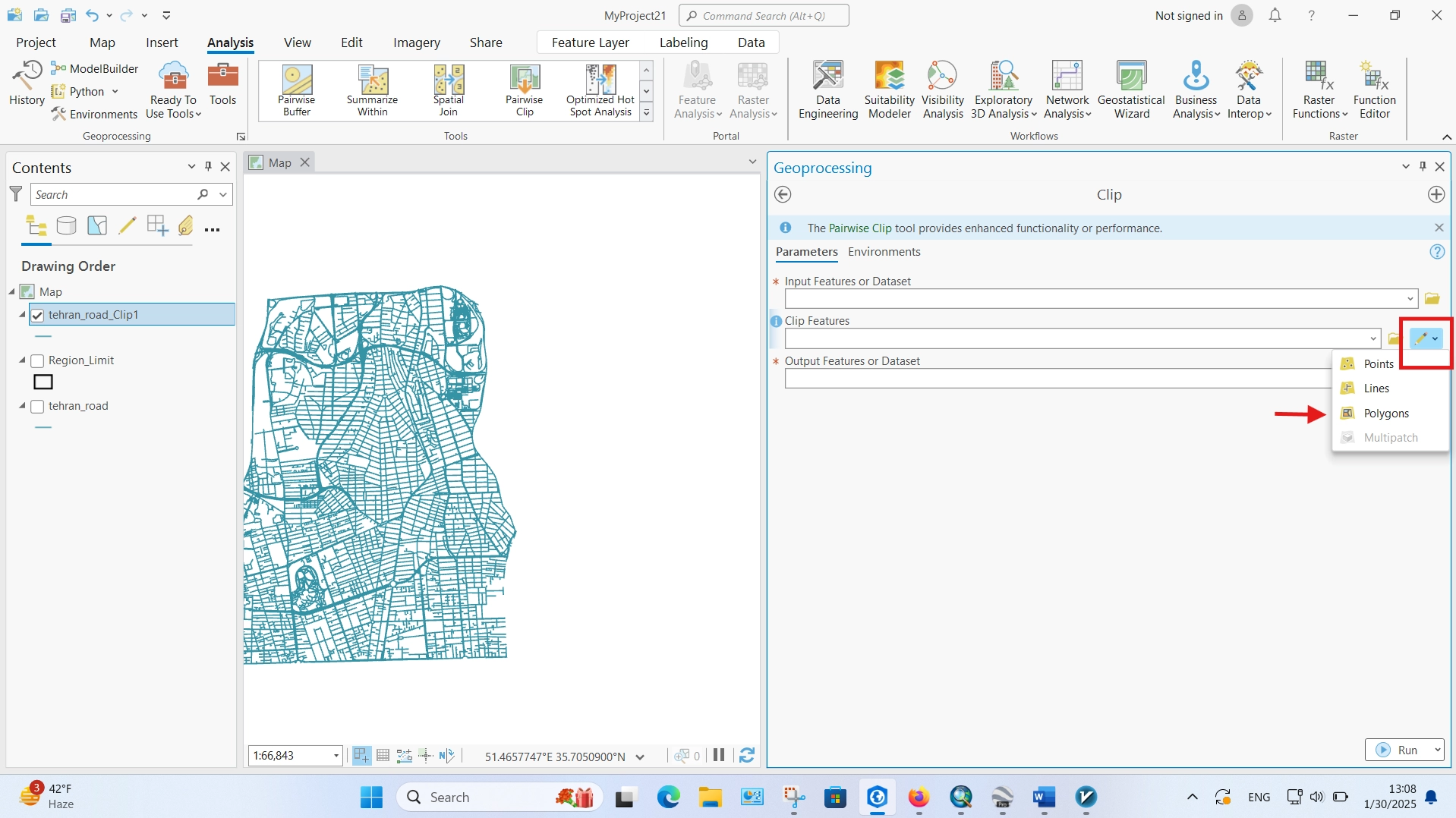 آموزش ابزار Clip در ArcGIS Pro گروه شهرسازی و معماری فیدار