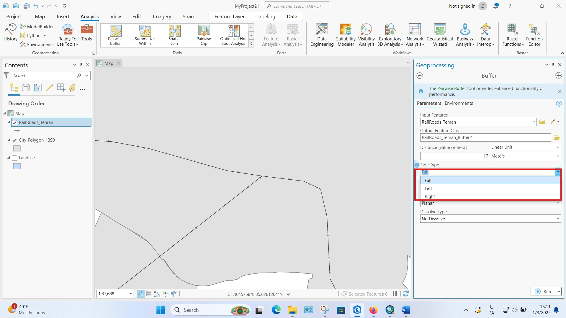 آموزش کامل ابزار buffer در ArcGIS Pro گروه شهرسازی و معماری فیدار