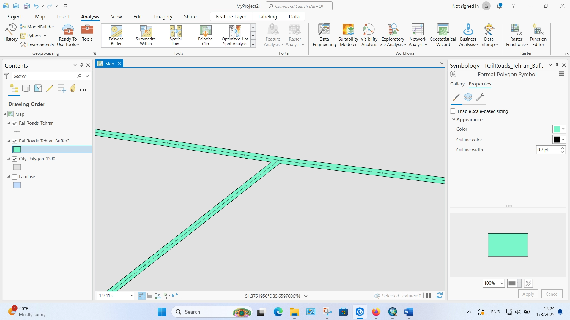 آموزش کامل ابزار buffer در ArcGIS Pro گروه شهرسازی و معماری فیدار