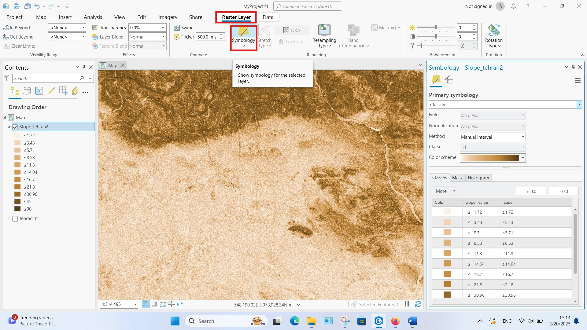 آموزش ابزار slope در ArcGIS Pro گروه شهرسازی و معماری فیدار