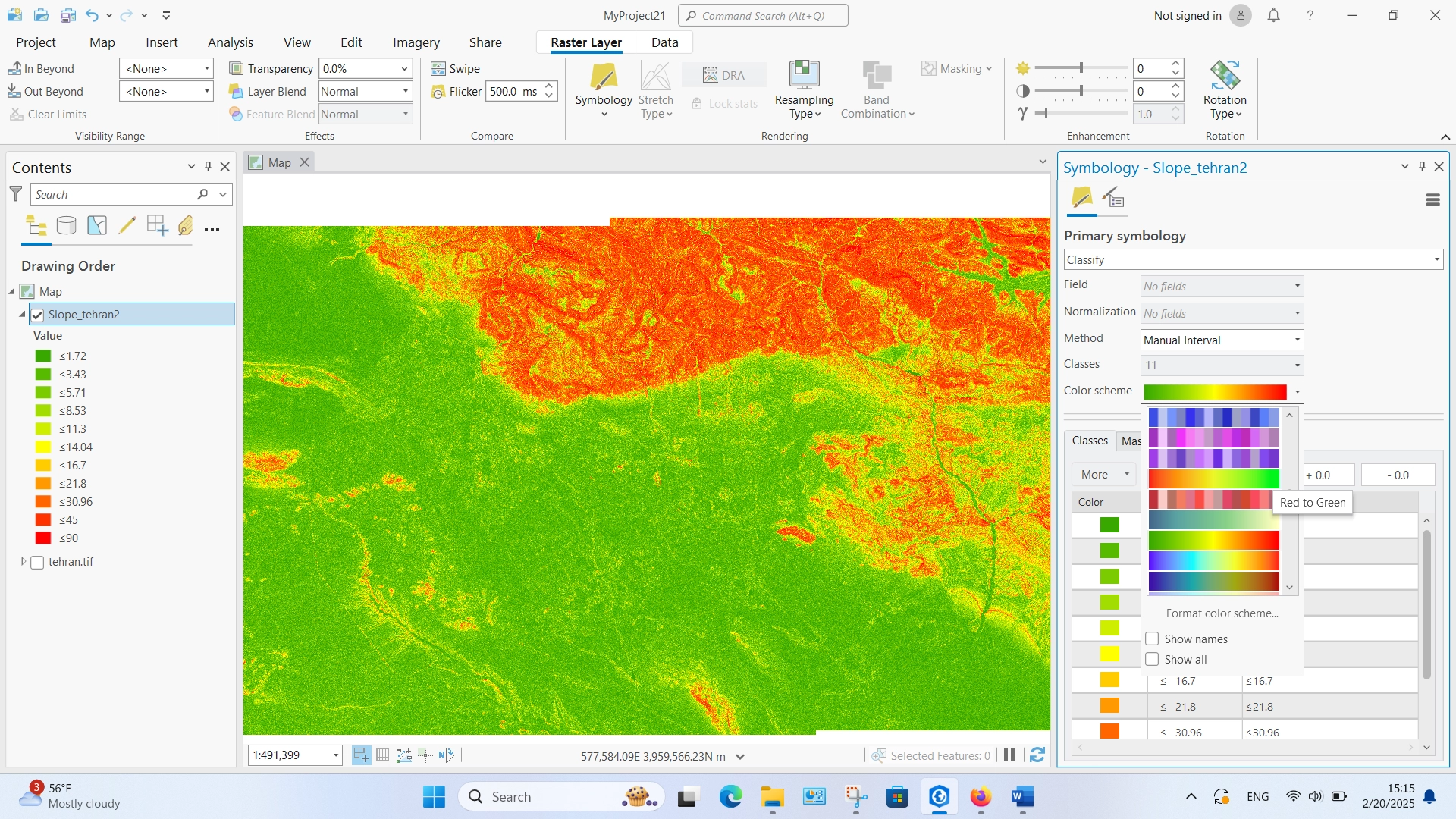 آموزش ابزار slope در ArcGIS Pro گروه شهرسازی و معماری فیدار