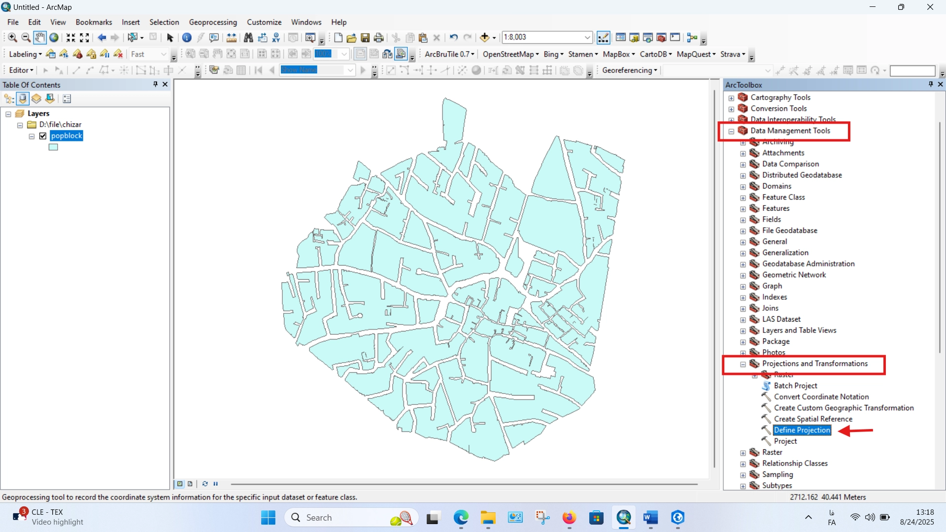 ابزار Define Projectionدر ArcGIS