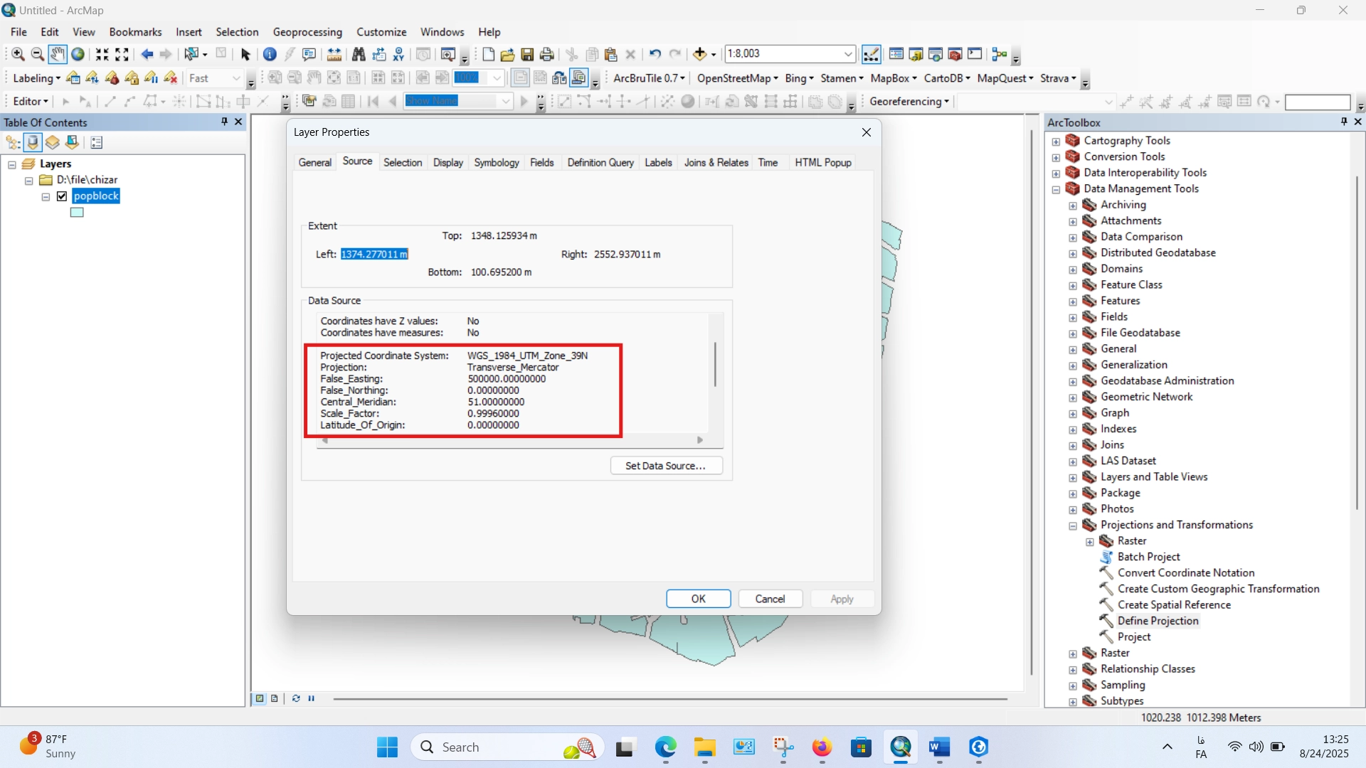 ابزار Define Projectionدر ArcGIS